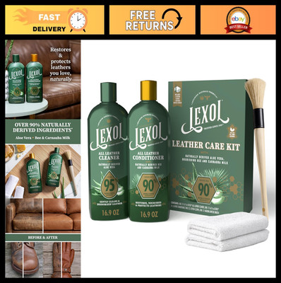 Leather Care Kit - Cleaner, Conditioner, Cotton Cloths & Brush - 5 Piece Set for