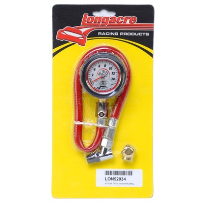 Longacre Racing 52034 Standard 2'' GID Tire Pressure Gauge 0-15 PSI by 1/4 LB