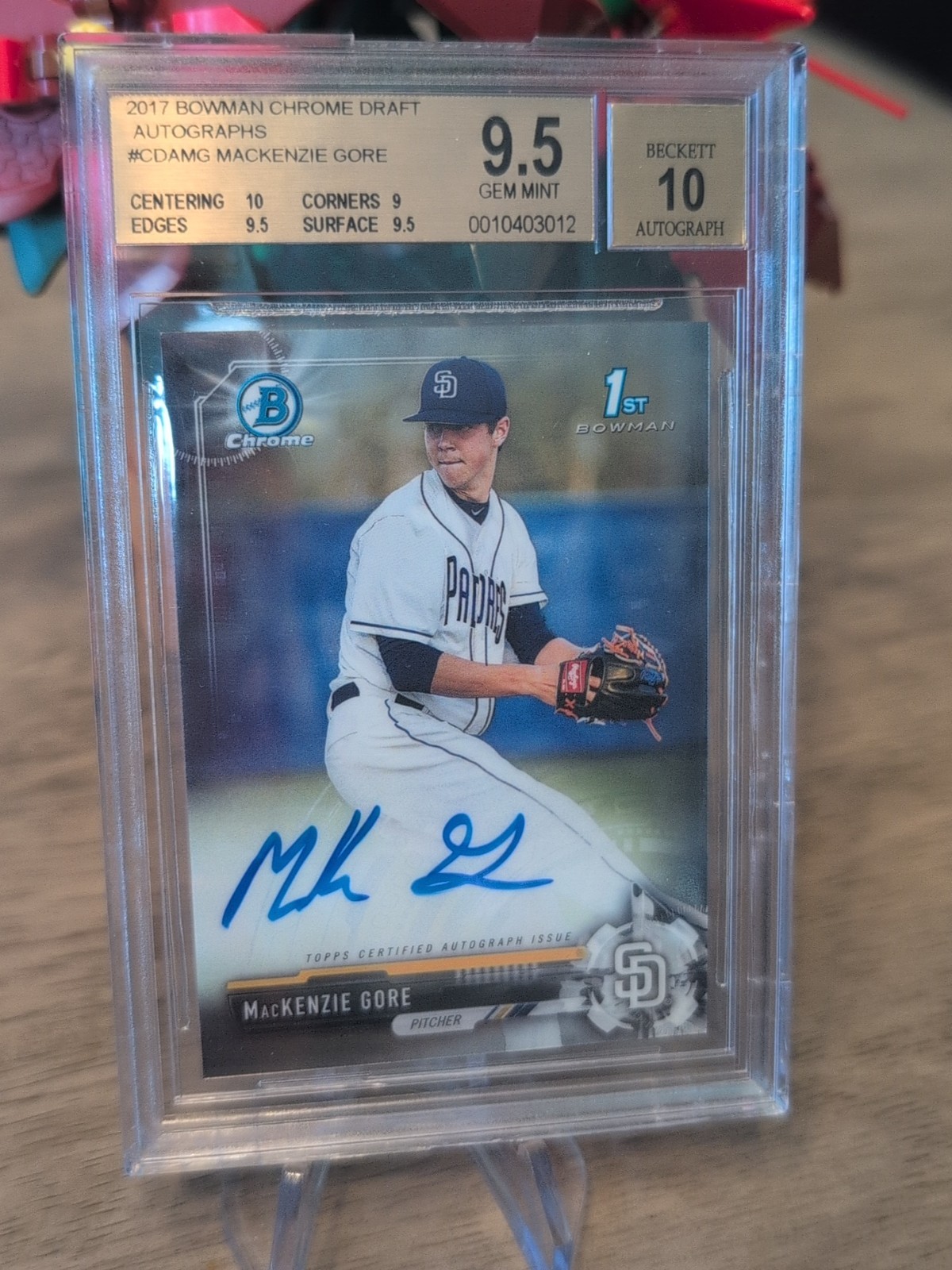 2017 Bowman Chrome Draft Mackenzie Gore - On Card 1st Auto BGS 9.5 GEM MINT