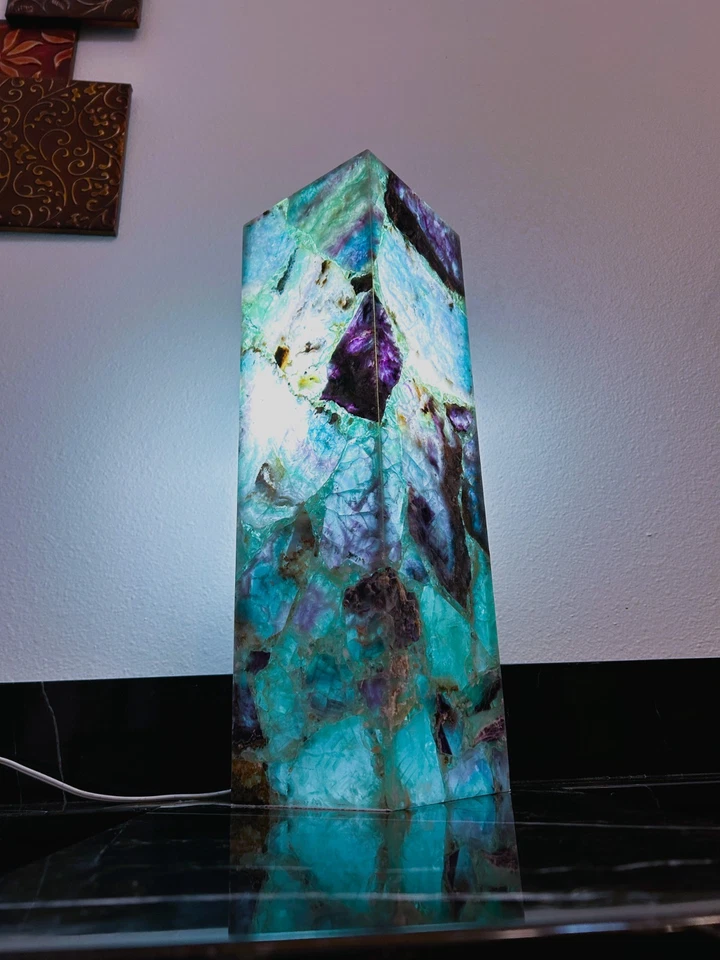 Fluorite Crystal Lamp, Handcrafted Table Lamps 19" High, Nightstand Lamps - Image 4 of 4