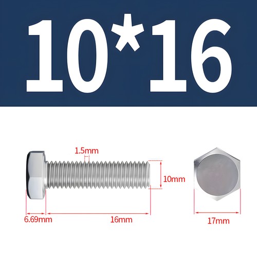 M10 Hex Cap Bolts / Screws, A2 Stainless Steel, 1.50 Coarse DIN 933 931 Tap 18-8 - Picture 8 of 54