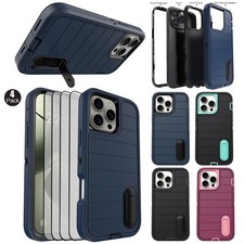 For iPhone 15 Pro Pro Max Plus Heavy Duty Case Kickstand Cover/ Screen Protector