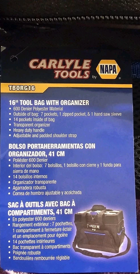 NWT Carlyle Tools Napa 16" Tool Bag & Organizer 20+ POCKETS portable Heavy Duty - Image 2 of 4