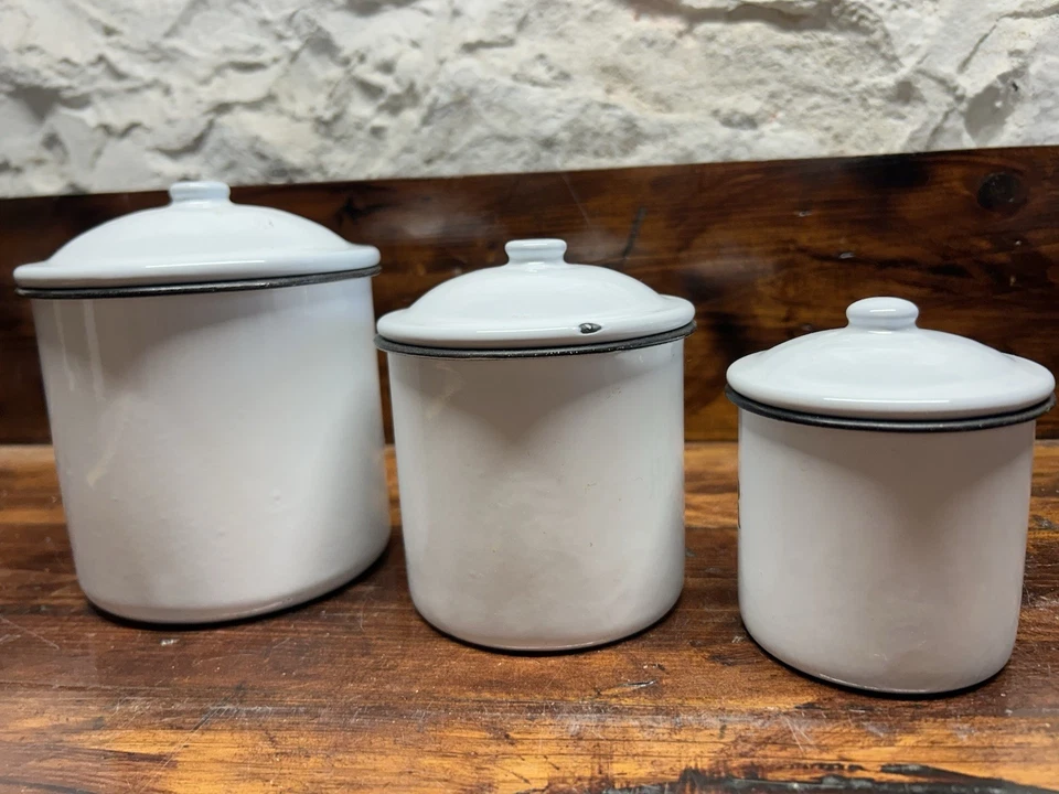 Фермерский дом кофе чай сахар белый черный эмалированная посуда канистра набор металлический коттедж винтажный - Изображение 2 из 4