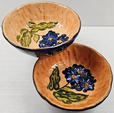 (2) Tabletops Unlimited Botanica Blue Flower Cereal Bowls Set Serving Dishes Lot