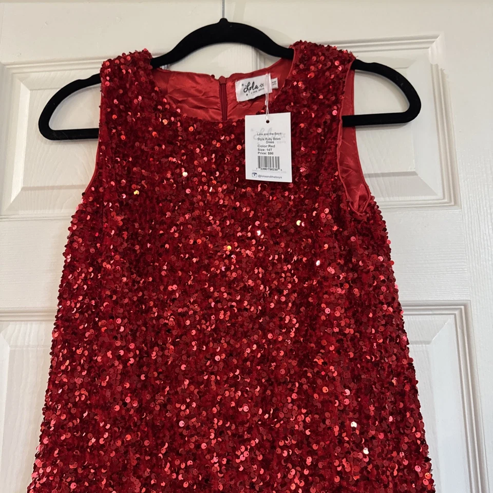 lola and the boys ruby bows dress holiday size 14 - Image 2 of 4