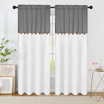 FRAMICS Farmhouse Cotton Linen Curtains for Living Room, Boho Button Curtains...