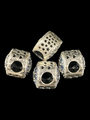 4 PANDORA Charms Sterling Silver Blue CZ Floral Openwork Stars S925 ALE - Picture 3 of 3
