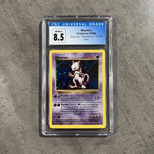 1999 Pokemon Base Set Shadowless Unlimited Mewtwo Holo Rare 10/102 CGC 8.5 NM