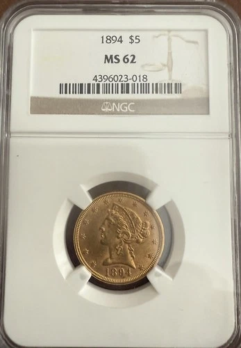 1894 $5 Liberty Head Gold Half Eagle – NGC MS62🔥 Pre-1900 U.S. Gold