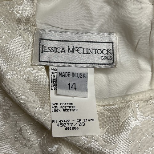 Jessica McClintock Girls Black & White Puff Sleeve Midi Dress Floral Brocade 90s - Picture 3 of 7