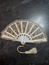 Vintage Lace Hand Fan • Ivory Gold  • Spanish Victorian Decor Made in SPAIN