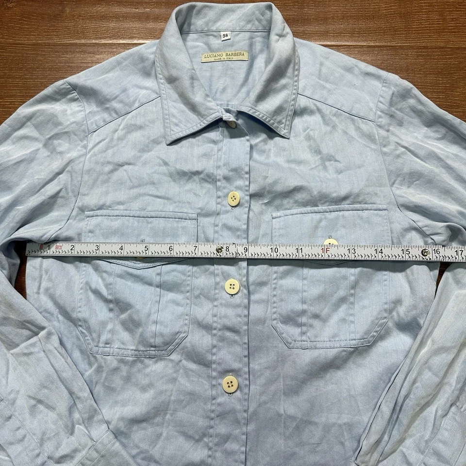 Top con botones Luciano Barbera para mujer S camisa azul manga larga clásico utilitario Foto 4 de 4