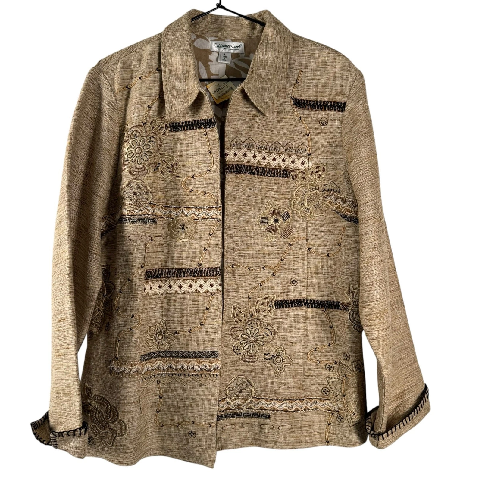 NWT Coldwater Creek Women's Casual Linen Blend Embroidered Blazer Jacket Size L