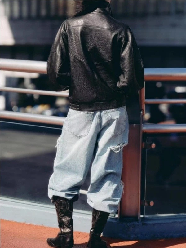 ZARA NEW stylish leather long-sleeved V-neck jacket as an outerwear piece - Image 3 of 4