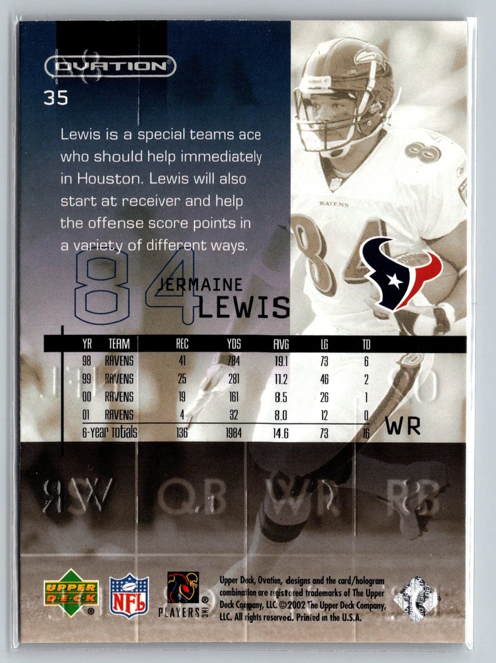 2002 Upper Deck Ovation #35 Jermaine Lewis - Image 2 of 2