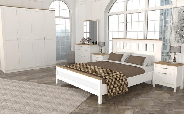 Schlafzimmer MöBel Weiß Komplett Set Bett 2X Nachttisch Schrank 5Tlg-image