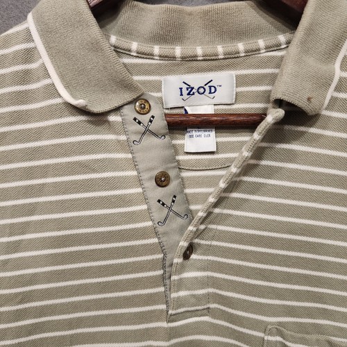 Izod Mens Tan Striped Golf Polo Shirt Size Large