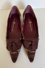 Rene Mancini Vintage Fabric Pointed Toe Pump Burgundy 38 Kitten Heel