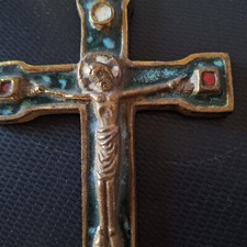 Bronze croix,crucifix émaillé ancien dominique piechaud signé