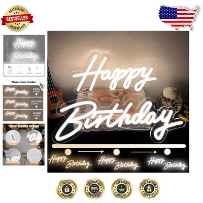 Customizable LED Happy Birthday Sign - Stylish 30'' & 17'' Neon Light Display
