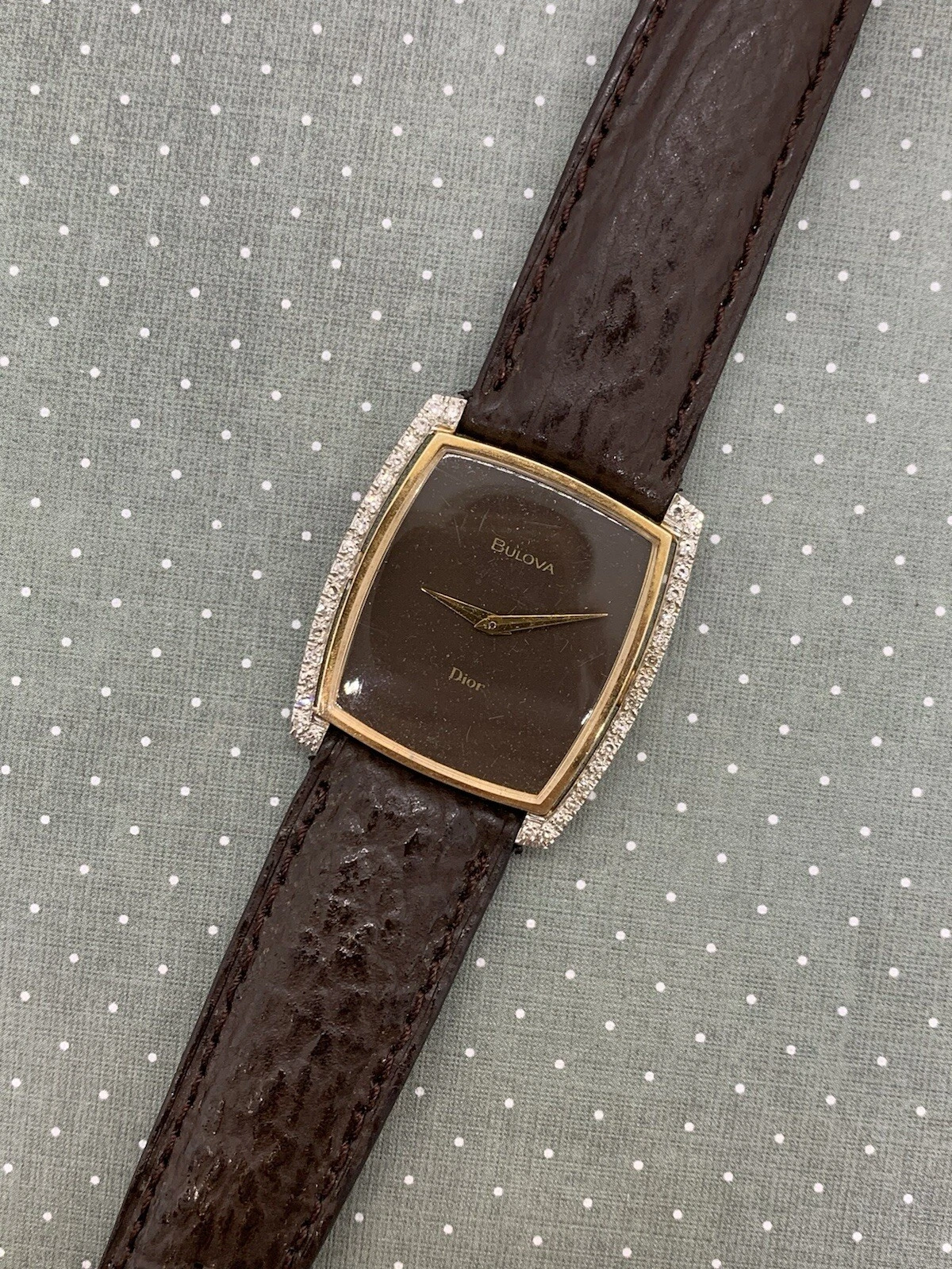 Montre Vintage Bulova Christian Dior Or Massif 14k Lunette Diamant Homme Fonctionne 