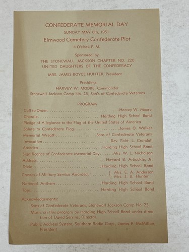 UDC United Daughters of the Confederacy 1951 Elmwood Charlotte North Carolina NC