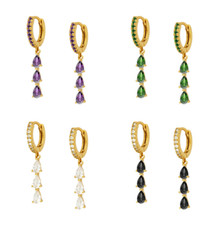 Women 925 Silver Plated Dangle Teardrop CZ Round Huggie Hoop 13mm Earrings PE65