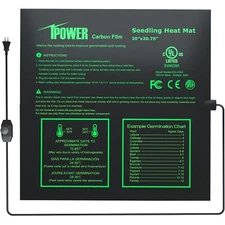 20" x 20.75" Seeding Heat Mat with Thermostat Temperature Adjustable Knob Black