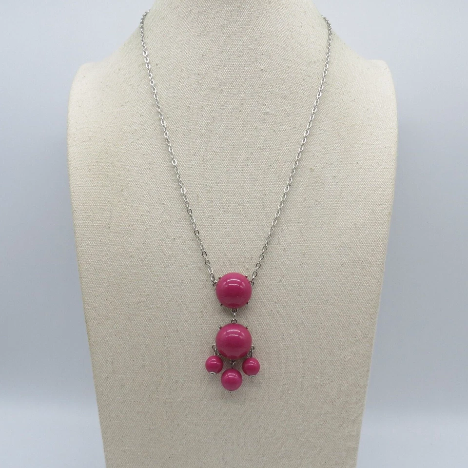 Collar Colgante Lavalier Cabujón Rosa Tono Plata Boho 21" Foto 2 de 4