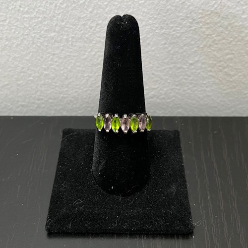 Anillo Plata de Ley 925 Peridoto y Amatista Talla 9 Diseño 3.9 g - Imagen 2 de 13