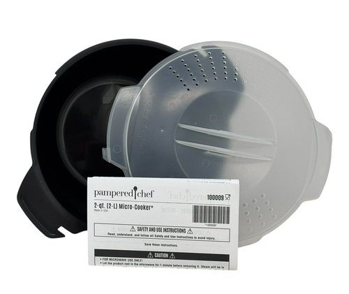 PAMPERED CHEF Black Micro Cooker Set 1 & 2-Qt Steamer Locking Lid NEW 100009 - Picture 2 of 10