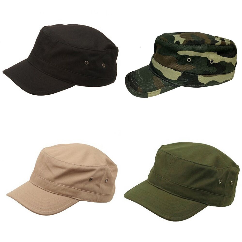 Kids Youth Solid Cotton Army Military Cadet Castro Patrol Flat Cap Caps Hat  Hats | eBay
