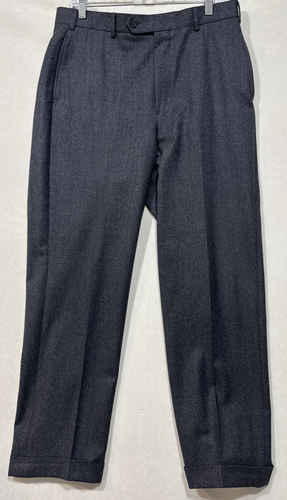 Pantalones de vestir Brooks Brothers frente plano para hombre 100 % lana puños pierna gris carbón