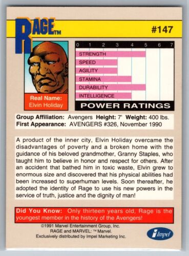 1991 Marvel Rookies Impel Trading Cards #147 Rage Set Break! Quasi come nuovo - come nuovo + - Foto 2 di 2