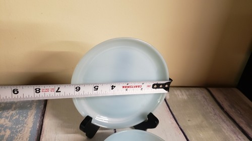 2 FIRE KING ANCHOR HOCKING TURQUOISE DELPHITE BLUE RARE 6" PLATE & BOWL - Picture 3 of 9