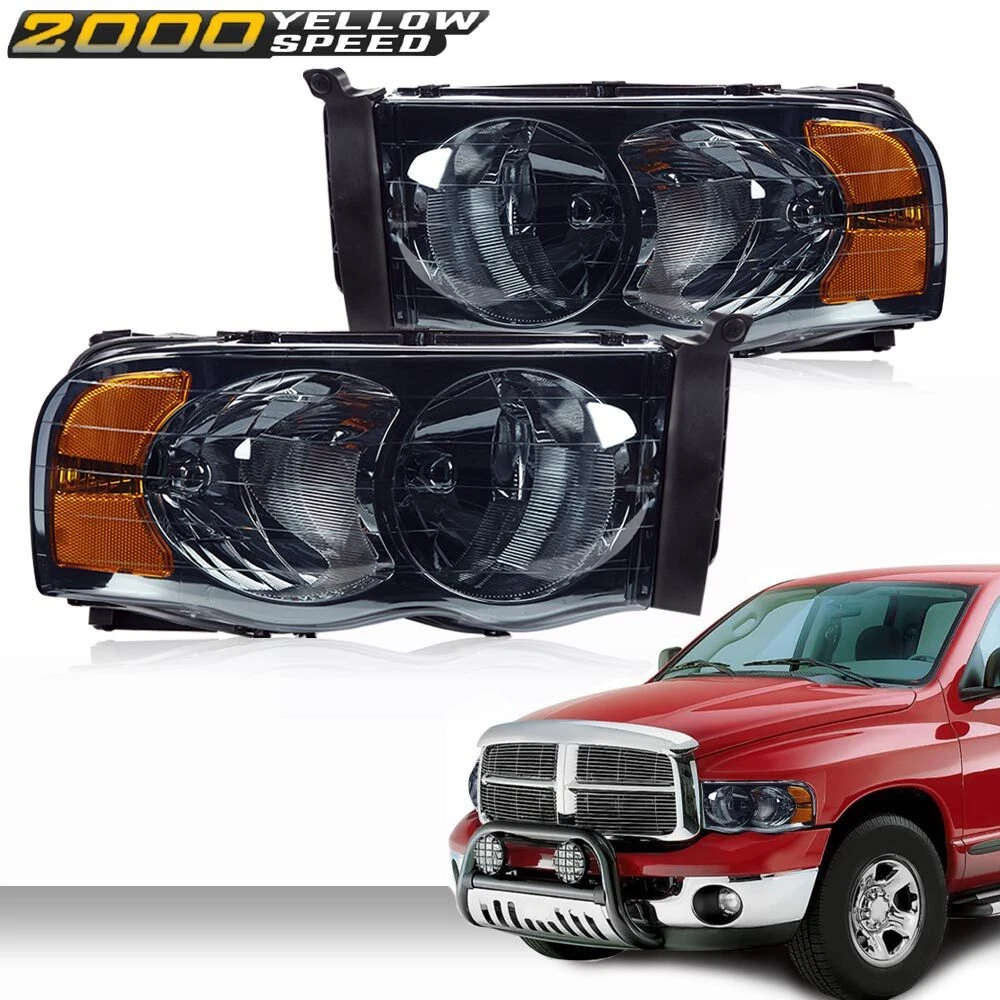 Smoke Chrome Headlights Fit For 2002 2005 Dodge Ram 1500 03 05