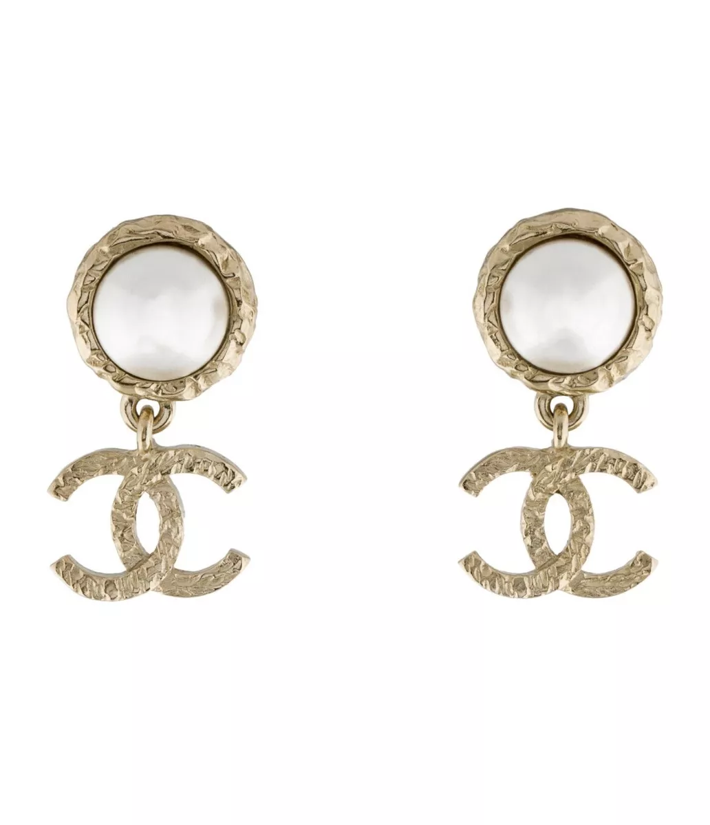 100 Authentic Chanel Drop CC Goldish Pearl Earrings 2022 eBay
