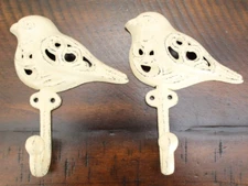 New CAST IRON WALL HOOKS Lot 2 Bird Decor Rustic Luxe Hook for Coat Towel