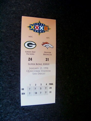 SB Super Bowl 32 XXXII replica commemorativa Packers Denver Broncos biglietto punteggio - Foto 10 di 10