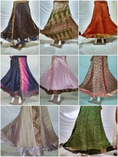 Lot Indian Vintage Silk Sari Magic Wrap Around Frill Skirt Dress