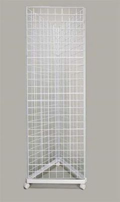 Wire Grid Triangle Tower Display Rack Casters Rolling Castors white 2' x 5 ½' H