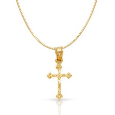 14K Yellow Gold Religious Crucifix Charm Pendant with 0.8mm Box Chain Necklace