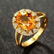 2Ct Oval LabCreated Yellow Citrine Halo Engagement Ring 14k Yellow Gold Plated