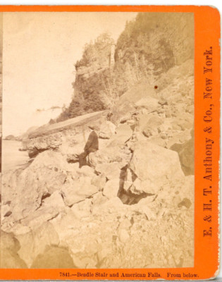 NIAGARA FALLS, Beadle Stair & American Falls from Below--Anthony Stereoview P81