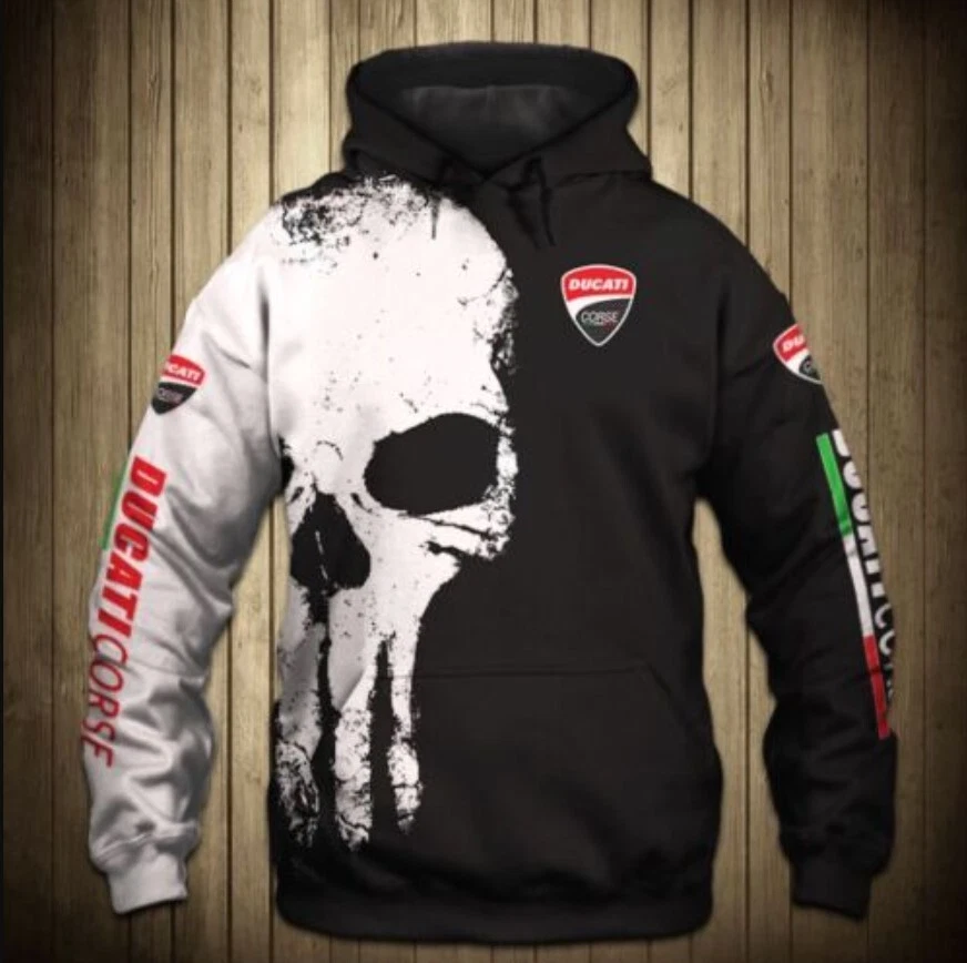 Ducati Hoodie 3D Teem Motobike All Over Printed Full Size White Black New