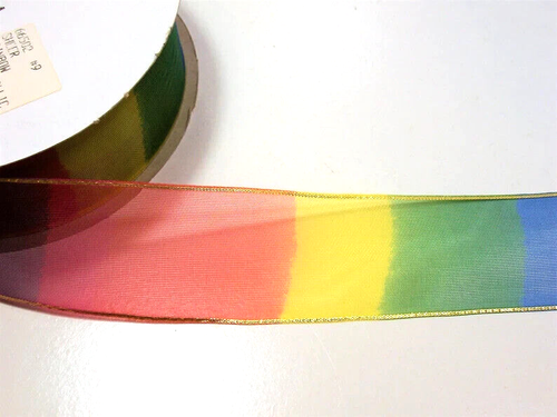 Rainbow Sheer Organza Ribbon 1 1/2" x 8 yards Schiff Gold Edge Bow Crafts B45 - Picture 2 of 5