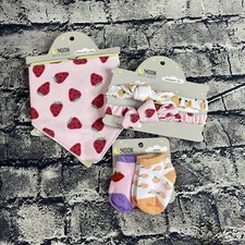 Moon  Stars 0 Month Bibs  6-18 Month Socks  0 Headband Strawberry Bee Peach