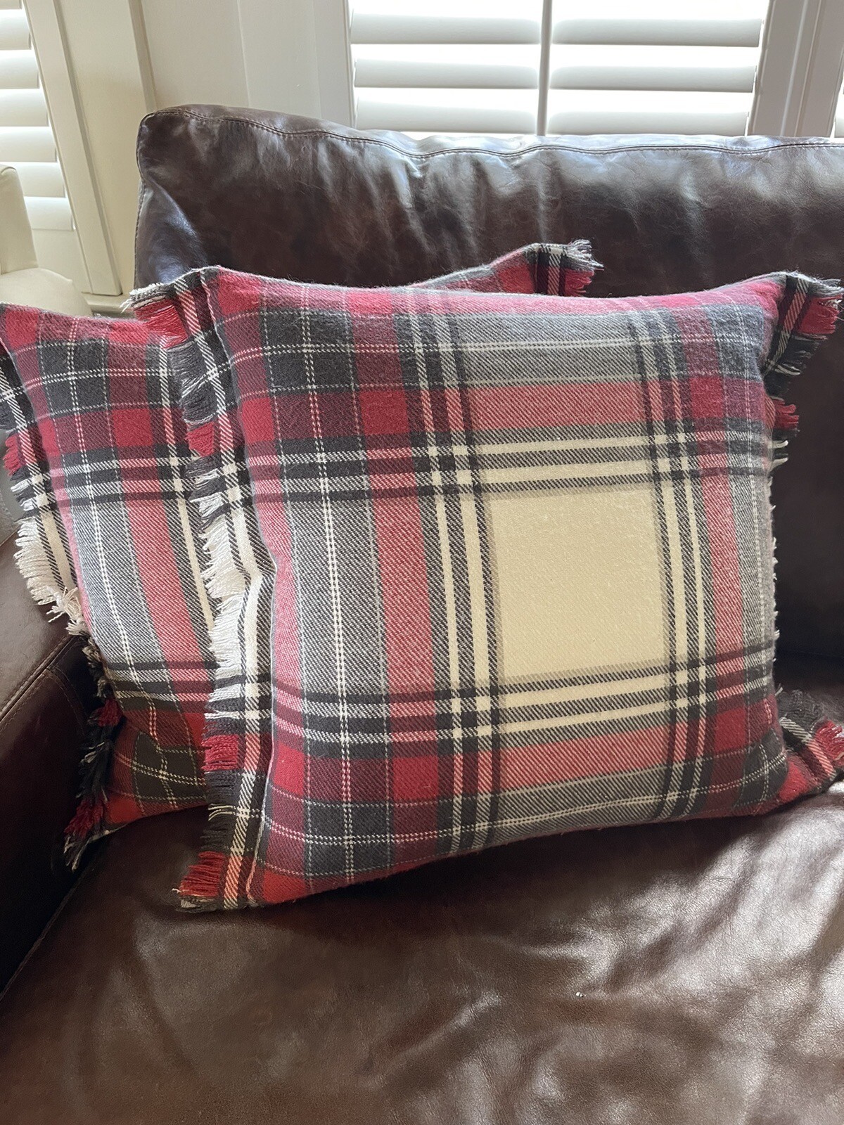 NEW Pottery Barn HAMILTON PLAID Stag Pillow Cover 20x20 RED GREY IVORY