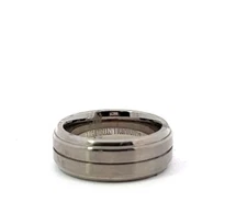 Triton 8mm Titanium Center Groove Satin Center Grooved Beveled Edge Band Ring